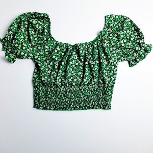 Topshop Floral Puff Sleeve Crop Top Size 12